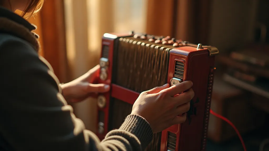 Person playing an antique accordion