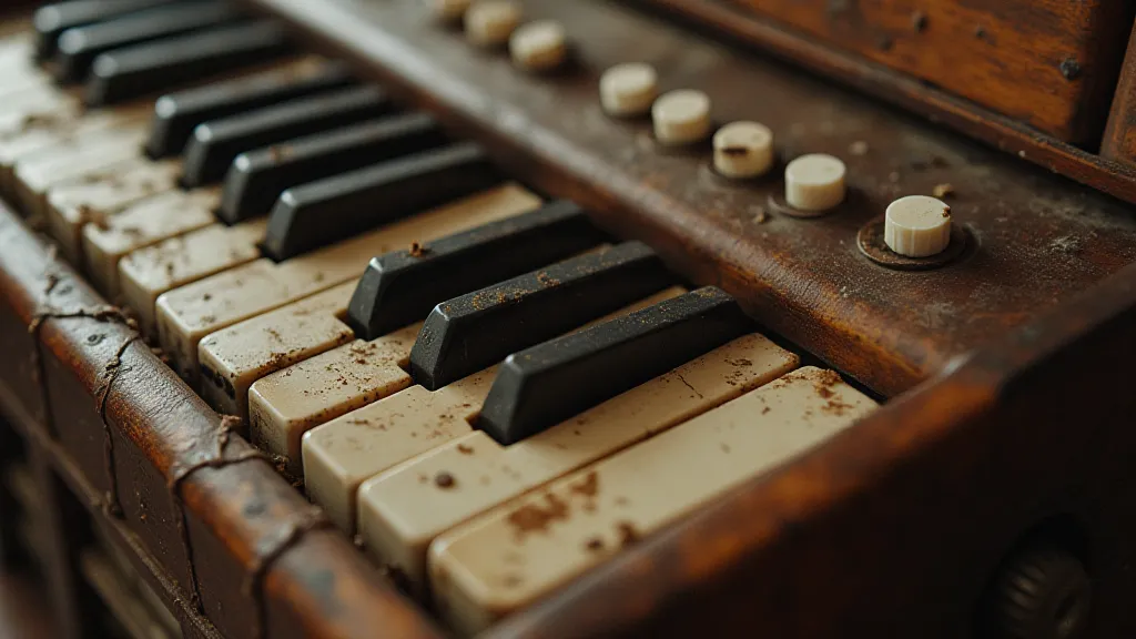 Detailed close-up of an antique accordion