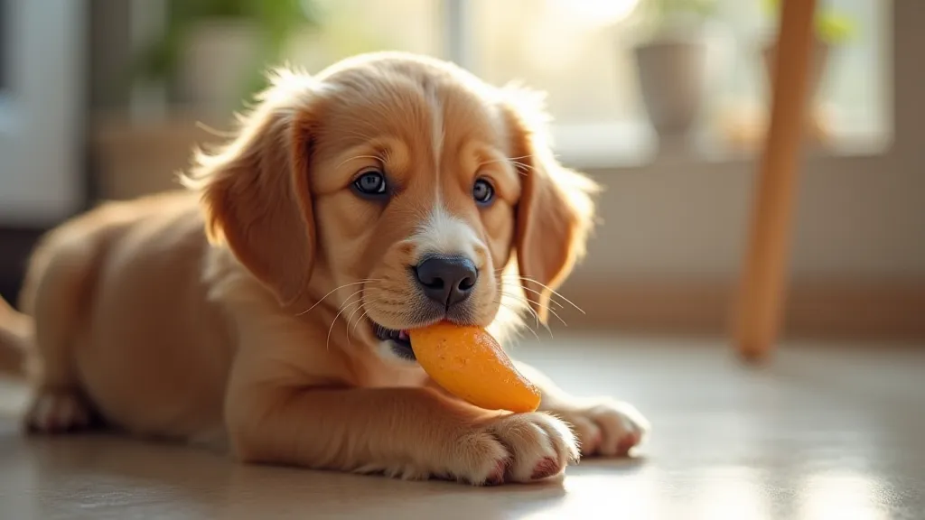 Dog chewing on a chew toy