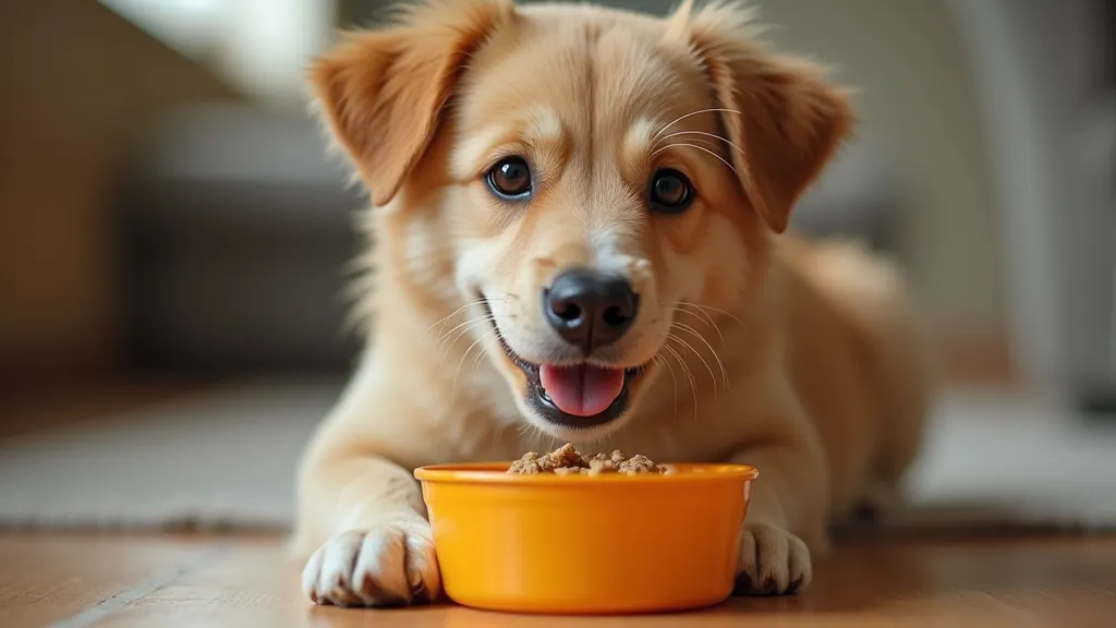 Dog eating food