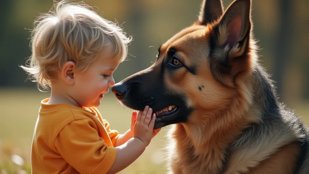 German Shepherd with a child
