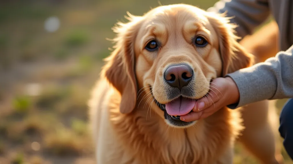 Golden Retriever being brushed by owner