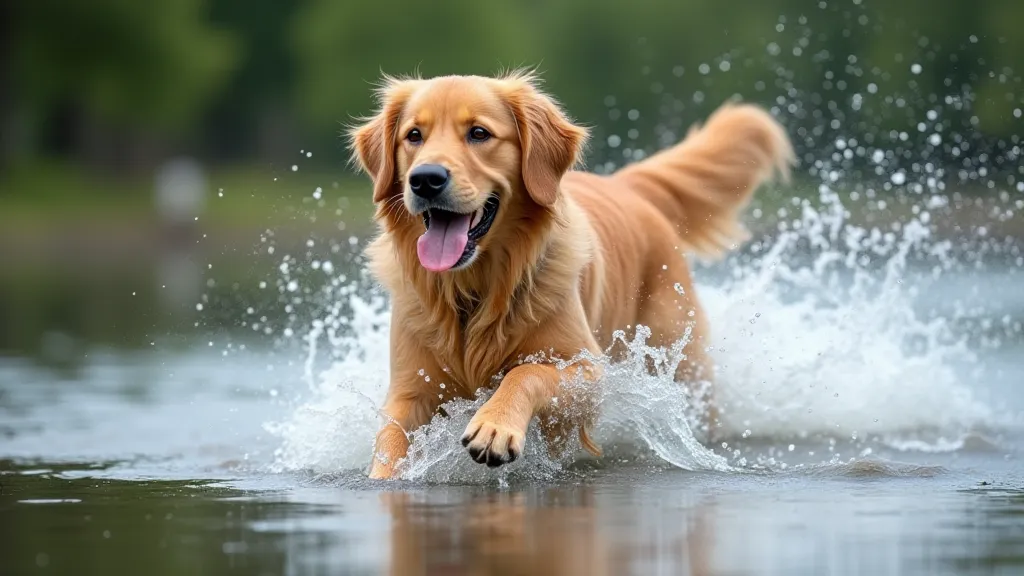 Golden Retriever swimming in a lake