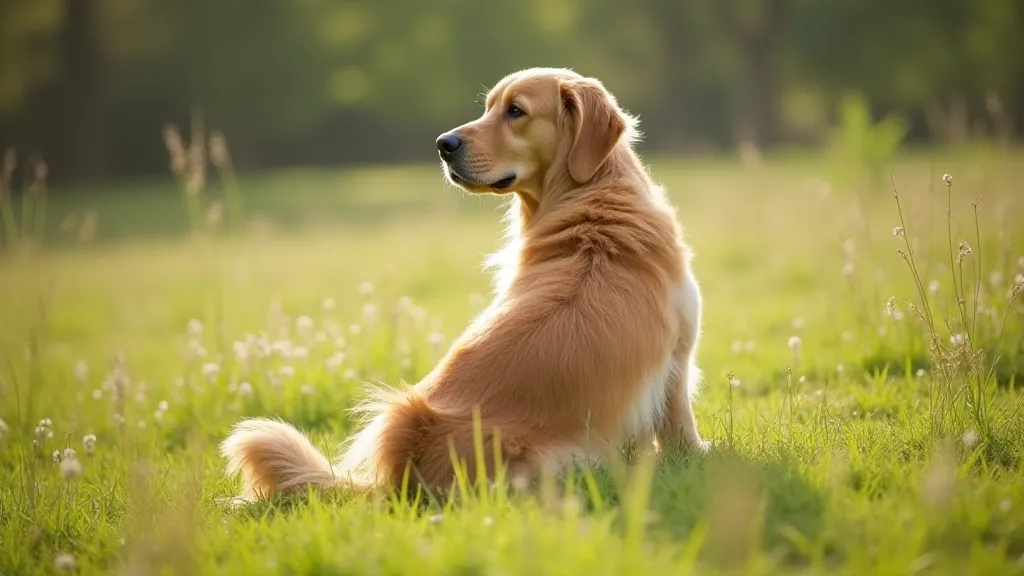 Dog with a happy, wide tail wag, relaxed posture