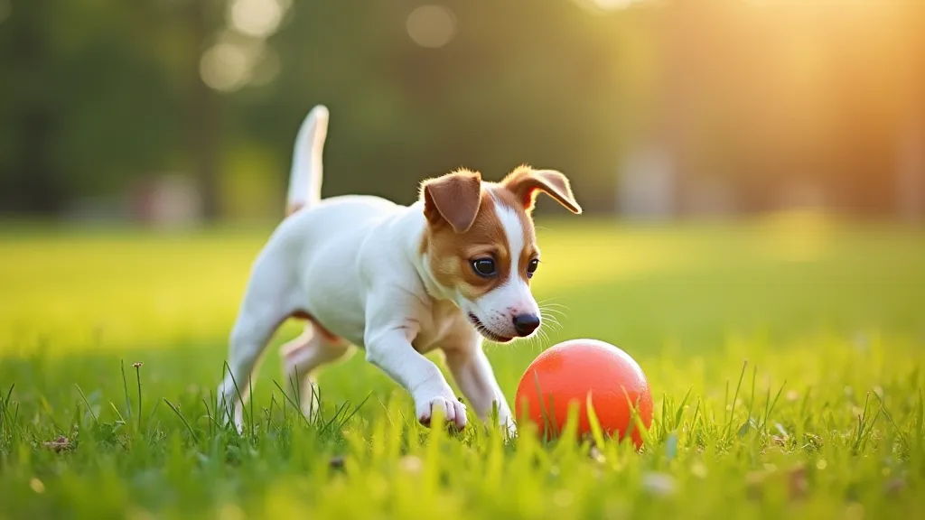 Jack Russell Terrier puppy playing with a ball
