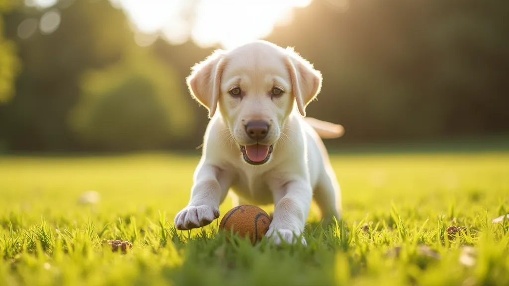 Labrador Retriever puppy playing with a ball