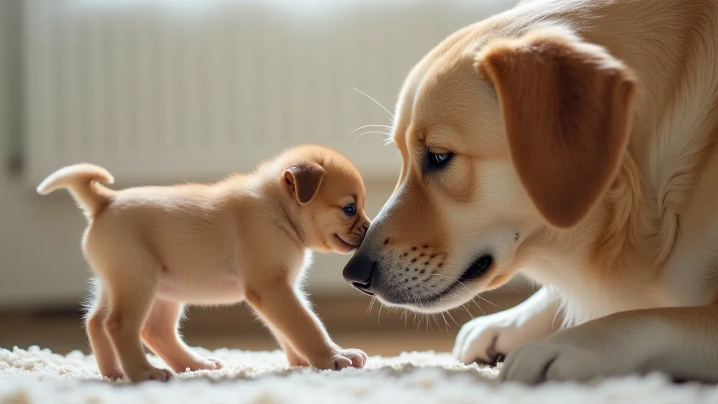 Puppy and dog interacting