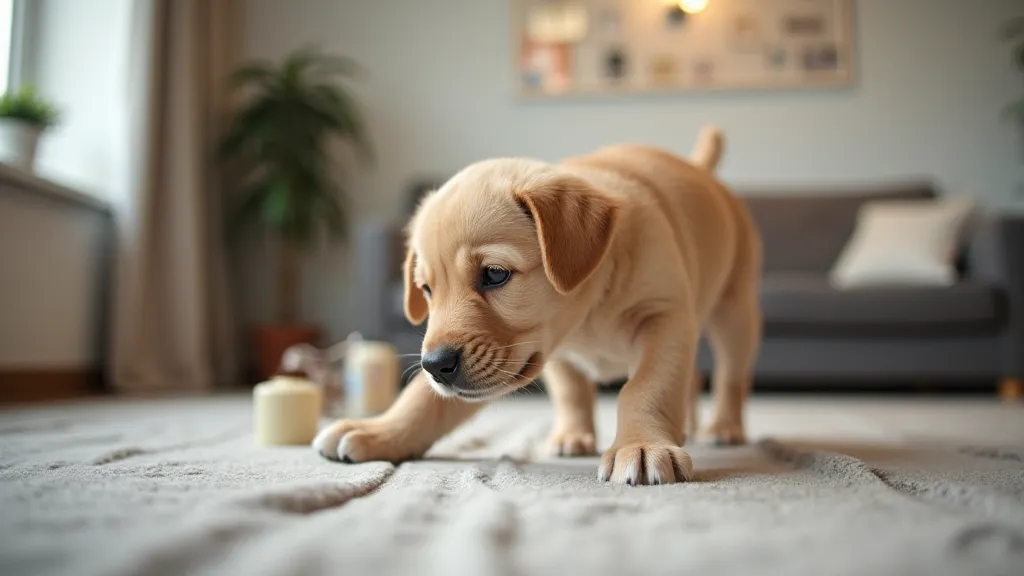 Puppy exploring a living room