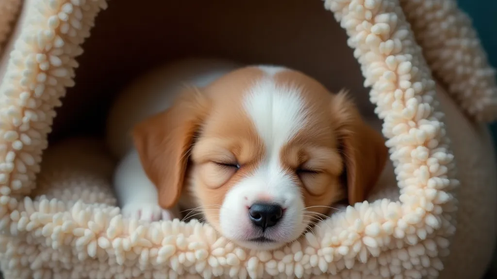 Puppy sleeping in a dog crate