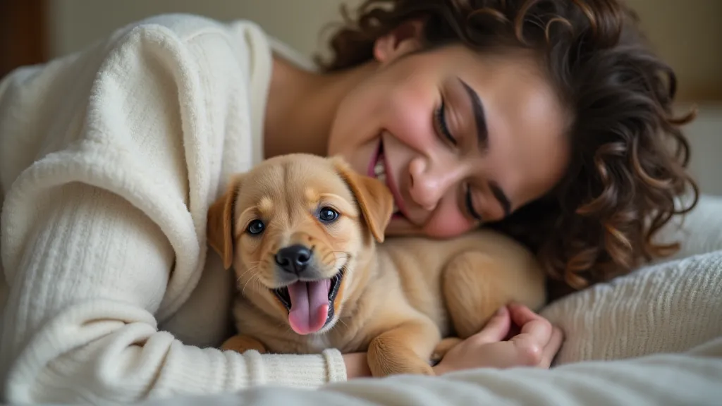 Puppy snuggling with owner